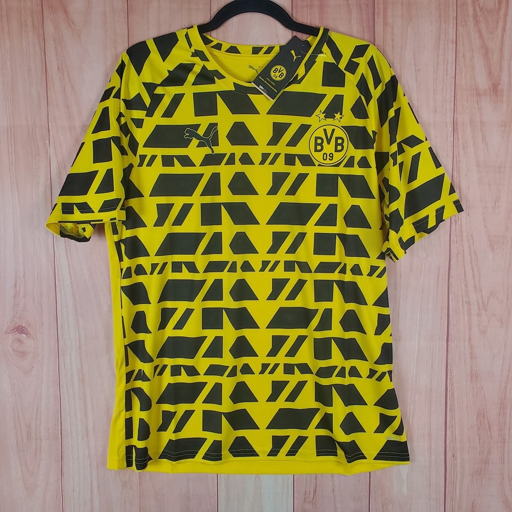 PUMA Mens Jersey Sz Large Yellow Short Sleeve Borussia Dortmund BVB Soccer